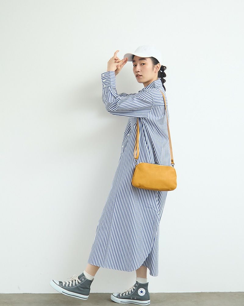 ちょうどいいサイズのポシェットは、普段のスーパーでのお買い物にも大活躍（がま口の色：キャラメル）