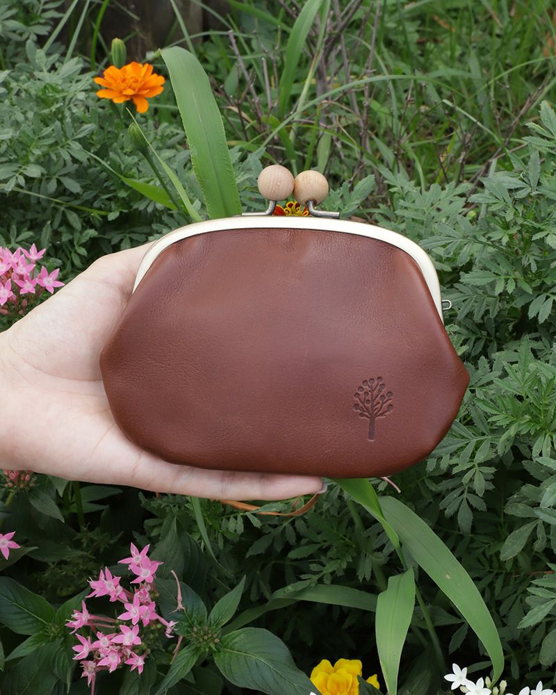 ドロップツリー木玉 親子がま口：ダークブラウン