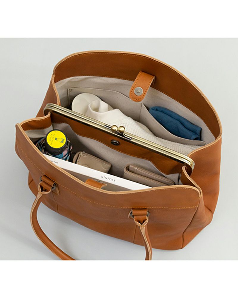 がま口トートの色：キャメル