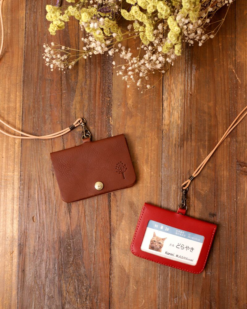 パスケースの色：左から　ダークブラウン・レッド