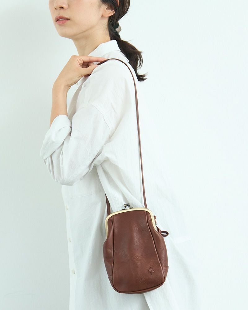 「ドロップツリー がま口 ワンポシェット」ダークブラウン