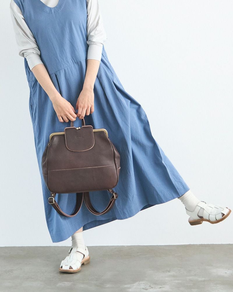 「mukurino がま口 3WAYリュック」ダークブラウン