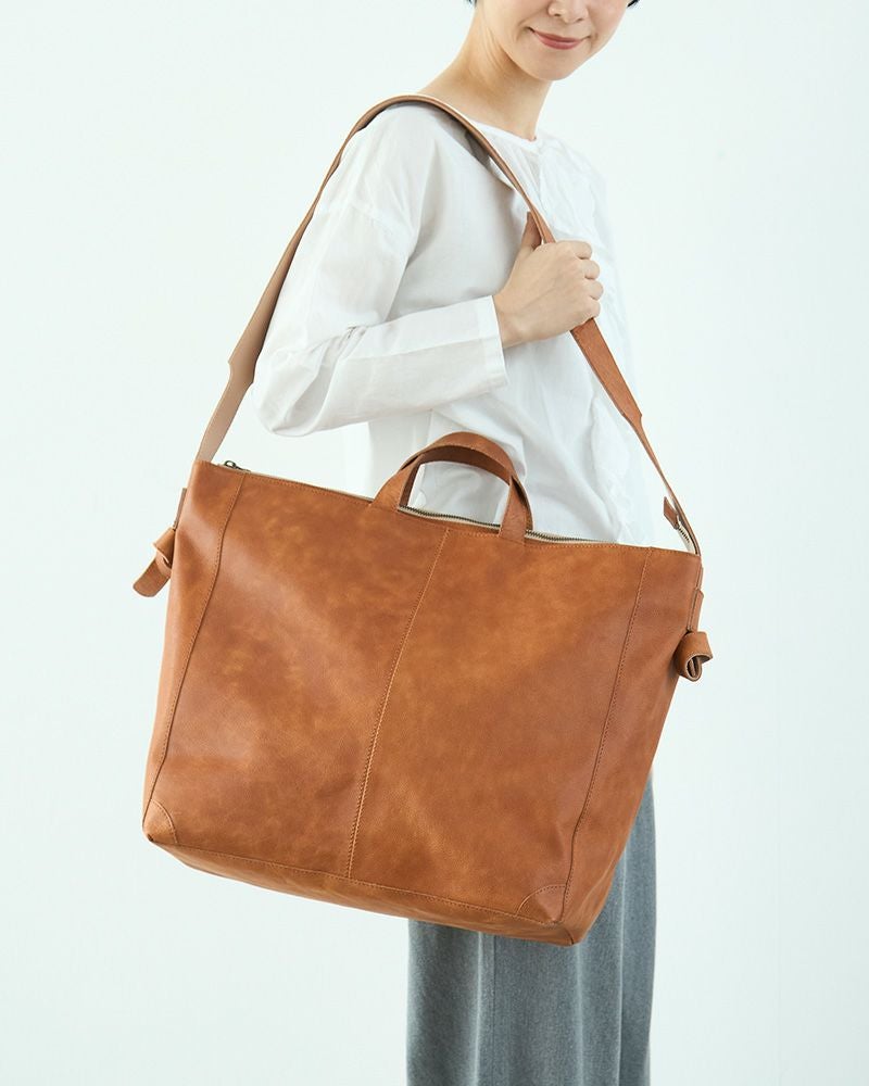 fuwari トートショルダーバッグ (L) キャメル