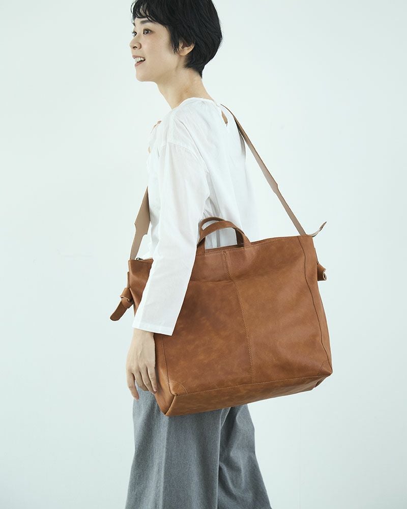 fuwari トートショルダーバッグ (L) キャメル