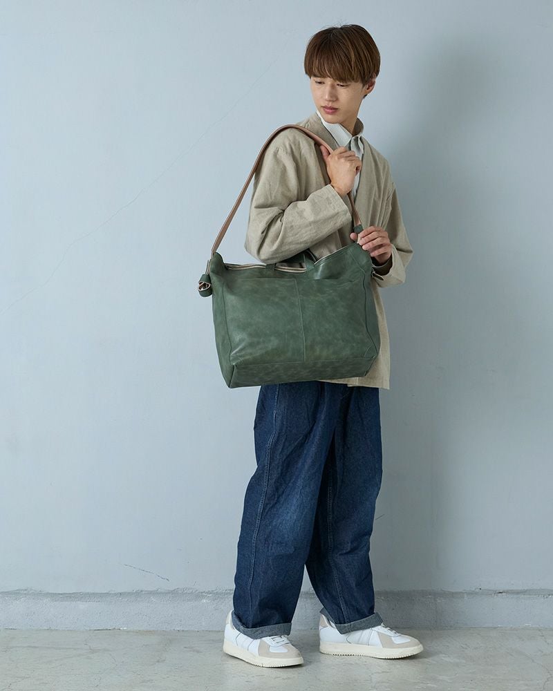 fuwari トートショルダーバッグ (L) グリーンブルー