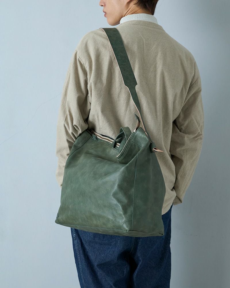 fuwari トートショルダーバッグ (L) グリーンブルー